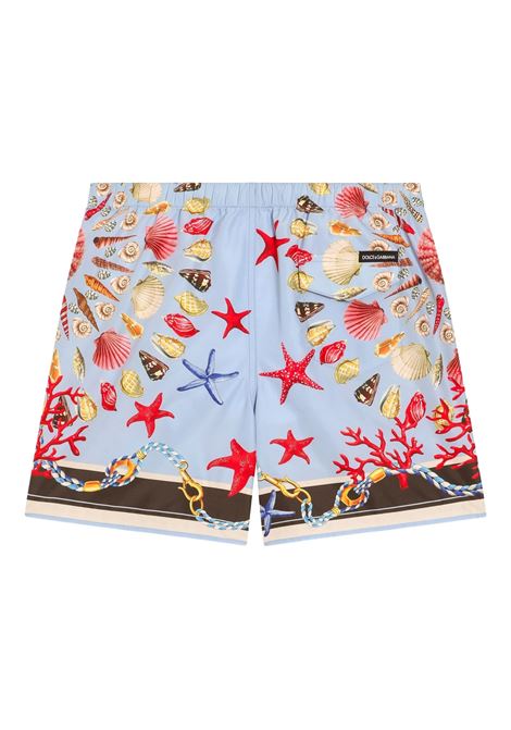 Costume Da Bagno Azzurro Con Stampa Conchiglie DOLCE & GABBANA KIDS | L4J818-ON07WHC5PJ